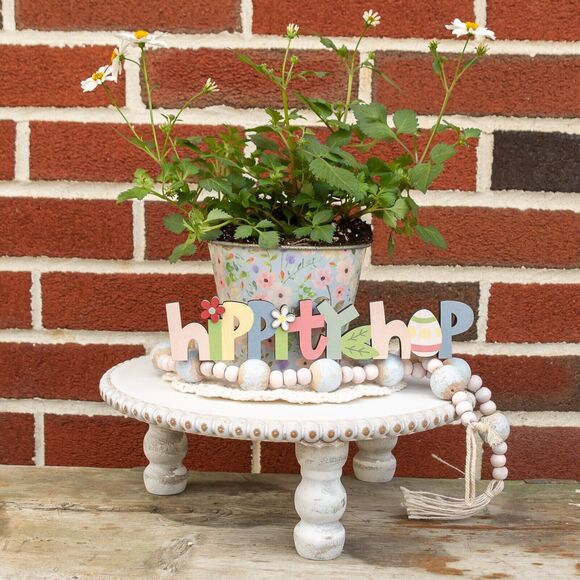 Spring Easter Egg Basket Wooden Cutout HIPPITY HOP Flower Home Decorations - Picture 2 of 2